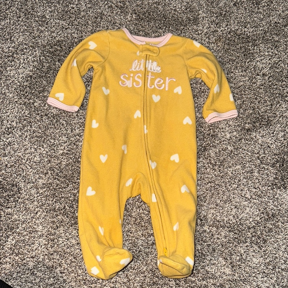Bright Yellow Footie One Piece with Covered Feet and Zipper Closure